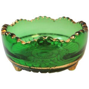 Riverside Glass Works EAPG Esther Tooth & Claw Green Footed Glass Dessert Bowl